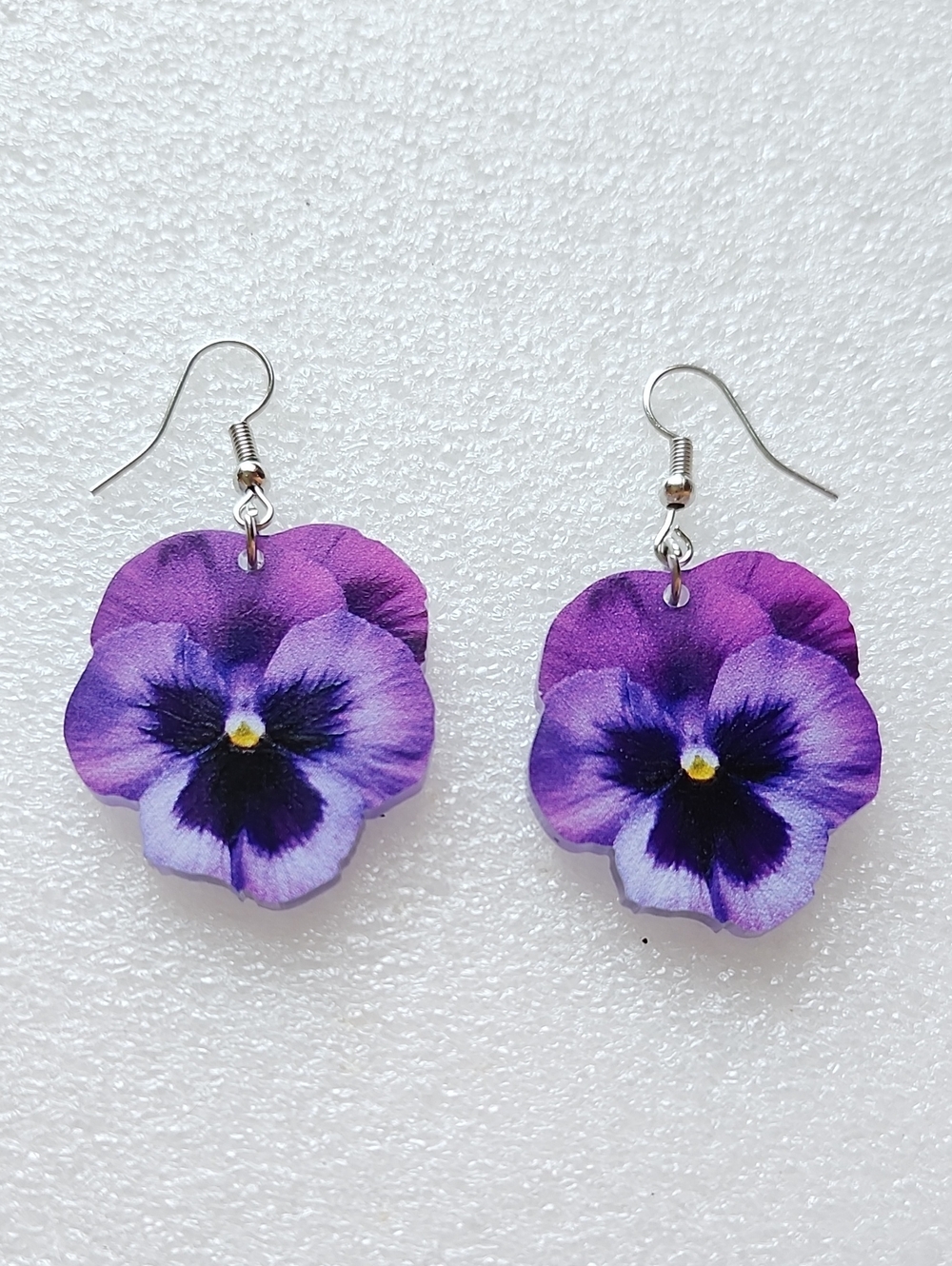 Hand Crafted Violet & Purple Pansy Drop Earrings